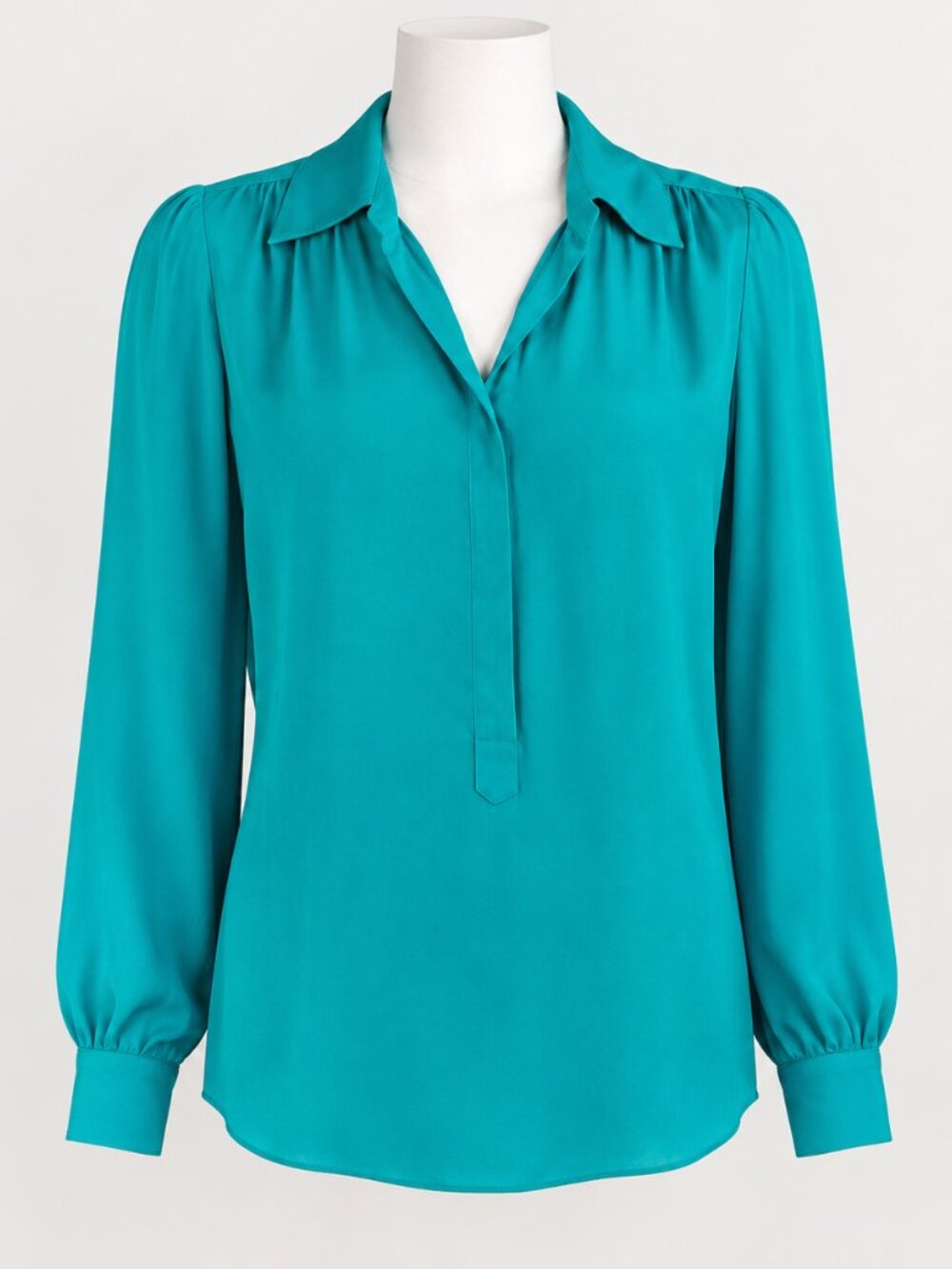 Haute Hippie Teal V-Neck Collared Long Sleeve Blouse Size S